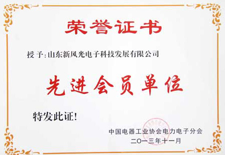 同乐城体育（tlcsports）电子公司荣获中国电器工业协会电力电子分会“先进